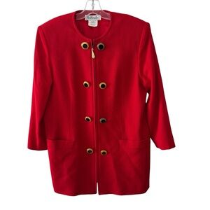 VTG Raffinalla Red Blazer Size 12 Women Zip Up Single Breasted Made in Canada